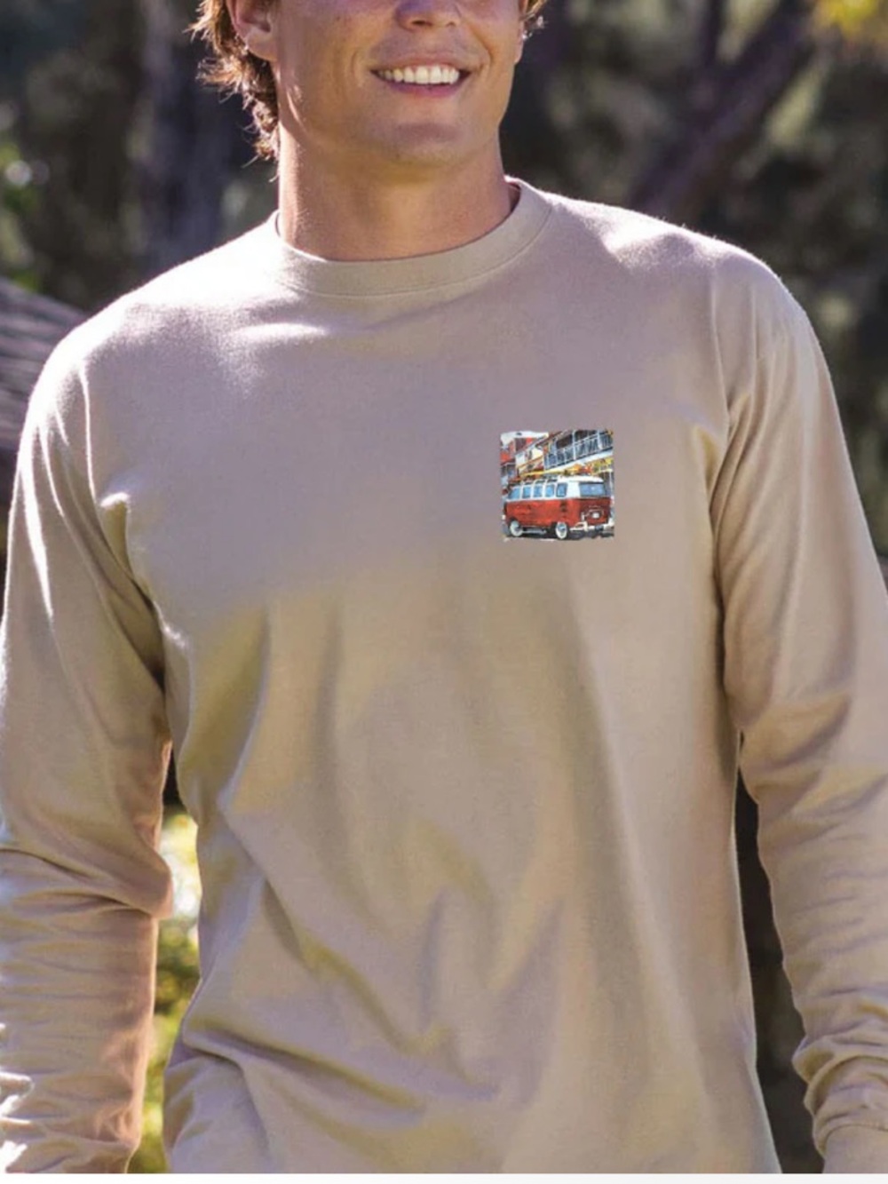 Men's Long Sleeve Graphic Pocket Tee in Sand